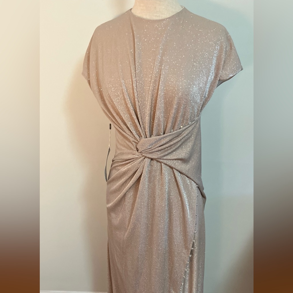 Lanvin Metallic Twisted Knot Front Asymmetric Hem Long Dress — image 5 of 8